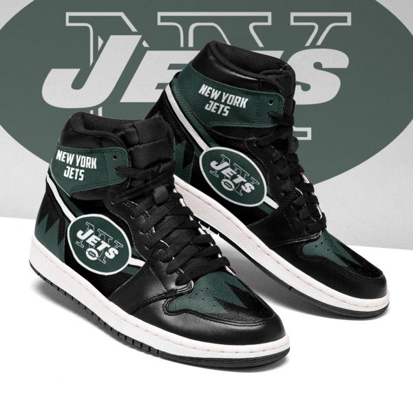 Women's New York Jets High Top Leather AJ1 Sneakers 002
